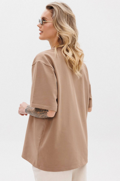 Бежевая оверсайз футболка с контрастной печатью GO F1001a/04-03. 164-170 - фото 4