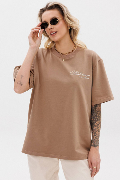 Бежевая оверсайз футболка с контрастной печатью GO F1001a/04-03. 164-170 - фото 1