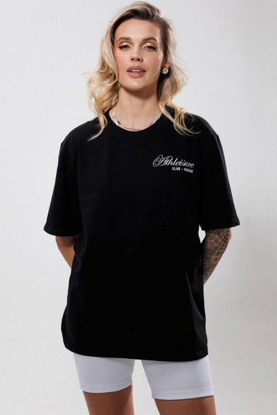 Черная оверсайз футболка с дизайнерской печатью GO F1001a/40-02. 164-170 - фото 1