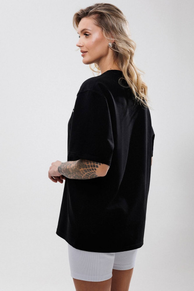 Черная оверсайз футболка с дизайнерской печатью GO F1001a/40-02. 164-170 - фото 3