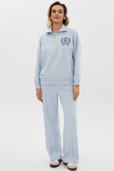 Голубые спортивные брюки из хлопка с стрелками и поясом GO F2065/29-1413. 170-176 - фото 1