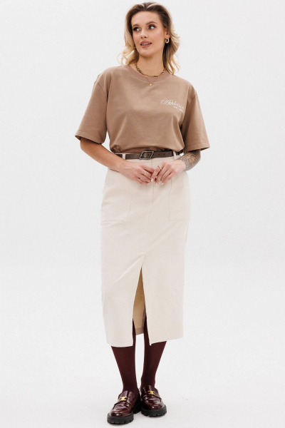 Белая миди юбка из вельвета с разрезом и резинкой GO F2107/02-01. 170-176 - фото 3