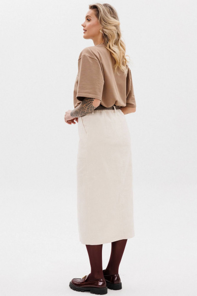 Белая миди юбка из вельвета с разрезом и резинкой GO F2107/02-01. 170-176 - фото 2