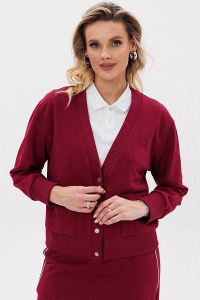 Кардиган на каждый день из трикотажа насыщенный красный GO F4067/12-01. 170-176 - фото 4