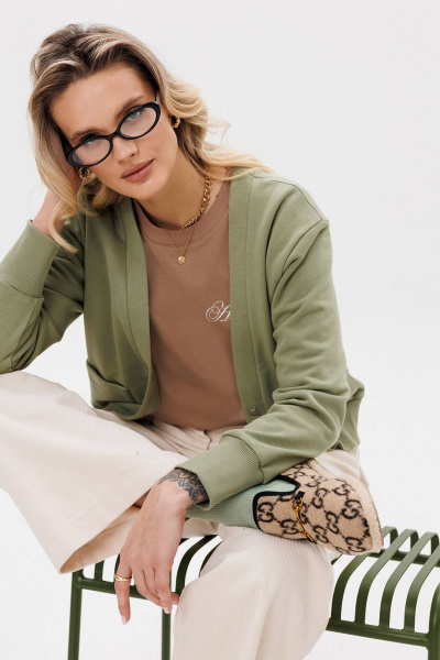 Кардиган на каждый день из трикотажа ярко-зеленый GO F4067/26-02. 170-176 - фото 3