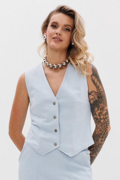 Голубой спортивный жилет из трикотажа и хлопка GO F4088/29-1413. 164-170 - фото 2