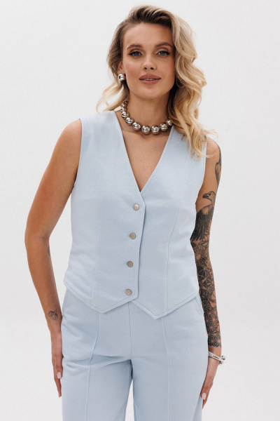 Голубой стильный жилет с застежкой на металлические пуговицы GO F4088/29-1413. 170-176 - фото 1