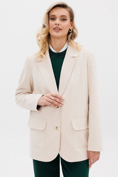 Белый вельветовый жакет прямой фитинг без подкладки GO F4106/02-01. 170-176 - фото 1