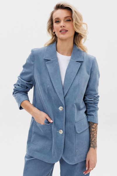 Голубой вельветовый жакет с накладными карманами GO F4106/29-1413. 170-176 - фото 1