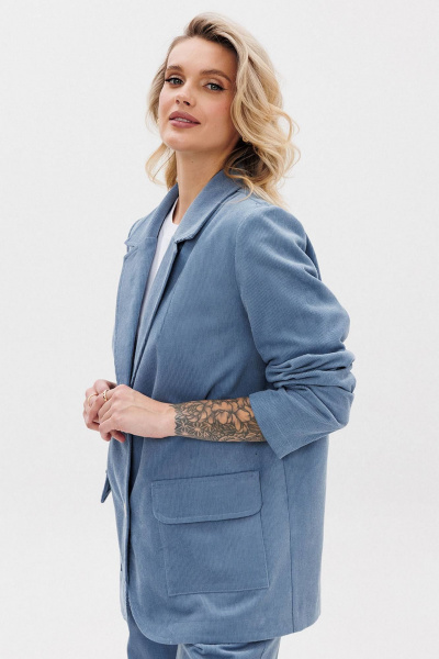Голубой вельветовый жакет с накладными карманами GO F4106/29-1413. 170-176 - фото 4