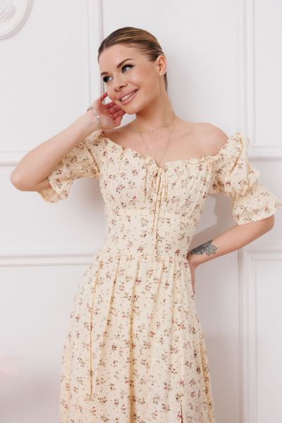 Летнее хлопковое платье с расклешенной юбкой Marshop M110-4К топленое_молоко - фото 6