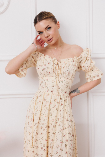 Летнее хлопковое платье с расклешенной юбкой Marshop M110-4К топленое_молоко - фото 5