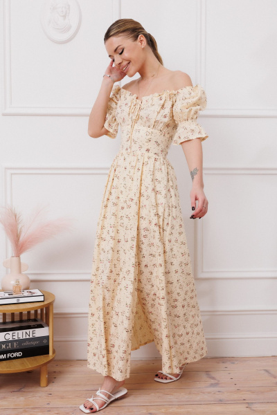 Летнее хлопковое платье с расклешенной юбкой Marshop M110-4К топленое_молоко - фото 3