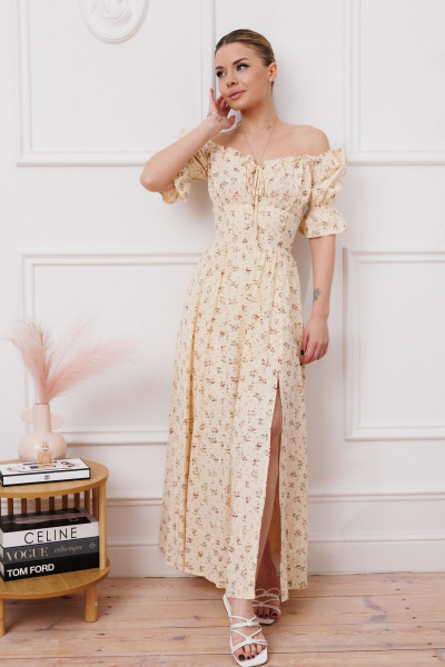 Летнее хлопковое платье с расклешенной юбкой Marshop M110-4К топленое_молоко - фото 1
