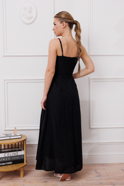 Платье с рюшами и широкой юбкой из фланели Marshop М116-2 черный - фото 9