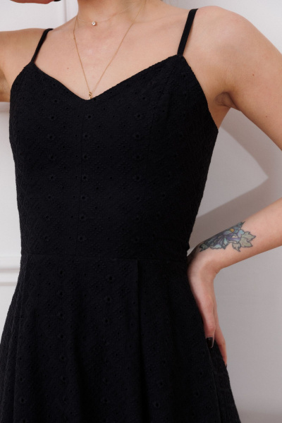 Платье с рюшами и широкой юбкой из фланели Marshop М116-2 черный - фото 8