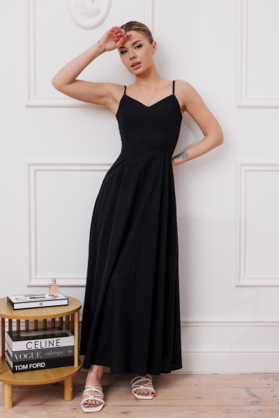 Платье с рюшами и широкой юбкой из фланели Marshop М116-2 черный - фото 6