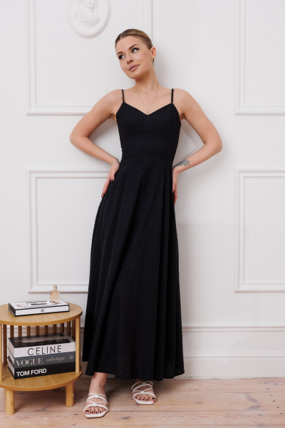 Платье с рюшами и широкой юбкой из фланели Marshop М116-2 черный - фото 5