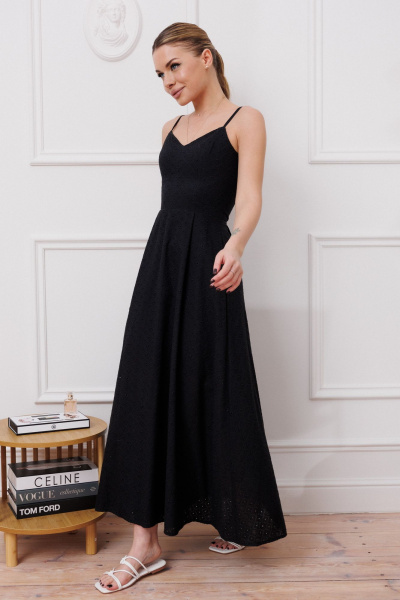 Платье с рюшами и широкой юбкой из фланели Marshop М116-2 черный - фото 2