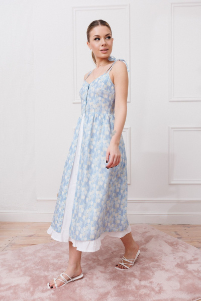 Элегантное летнее платье с бретелями и сборками Marshop М148 синий - фото 13