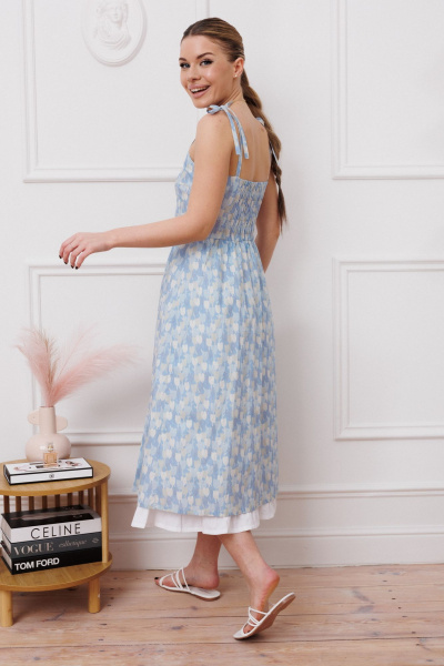 Элегантное летнее платье с бретелями и сборками Marshop М148 синий - фото 9