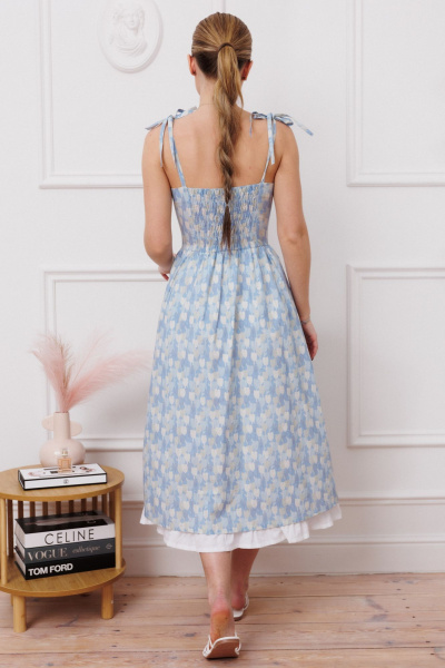 Элегантное летнее платье с бретелями и сборками Marshop М148 синий - фото 8