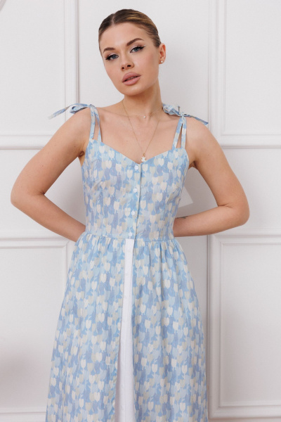 Элегантное летнее платье с бретелями и сборками Marshop М148 синий - фото 6