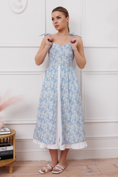 Элегантное летнее платье с бретелями и сборками Marshop М148 синий - фото 5