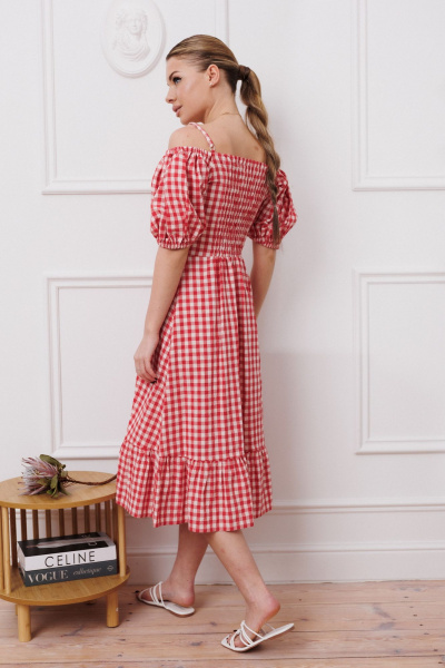 Летнее платье с оборкой и объемной юбкой Marshop М153 красный - фото 9