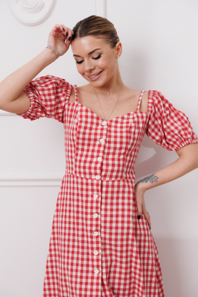 Летнее платье с оборкой и объемной юбкой Marshop М153 красный - фото 6