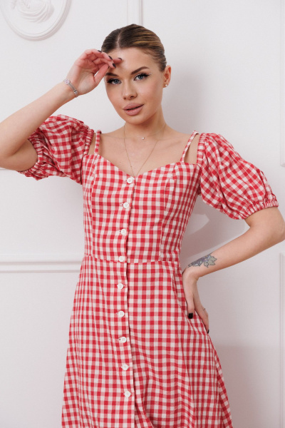 Летнее платье с оборкой и объемной юбкой Marshop М153 красный - фото 5