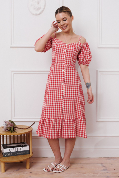 Летнее платье с оборкой и объемной юбкой Marshop М153 красный - фото 2