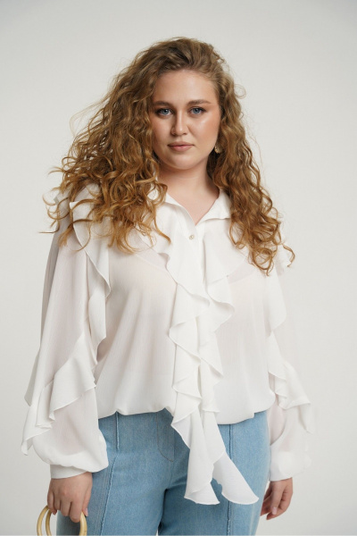 Блузка из шифона с воланами и воротником-рубашкой Deesses 6380 - фото 2
