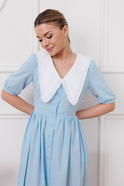 Платье с нагрудными вытачками и эффектом мятости Marshop М174 голубой - фото 12