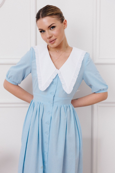 Платье с нагрудными вытачками и эффектом мятости Marshop М174 голубой - фото 7