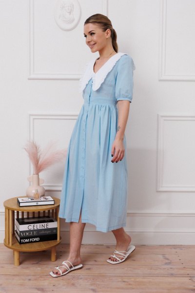 Платье с нагрудными вытачками и эффектом мятости Marshop М174 голубой - фото 4