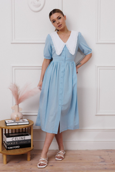 Платье с нагрудными вытачками и эффектом мятости Marshop М174 голубой - фото 3