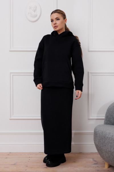 Свитшот и юбка трикотажный спортивный костюм Marshop М177 черный - фото 1