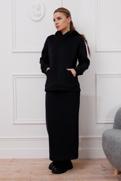 Свитшот и юбка трикотажный спортивный костюм Marshop М177 черный - фото 2