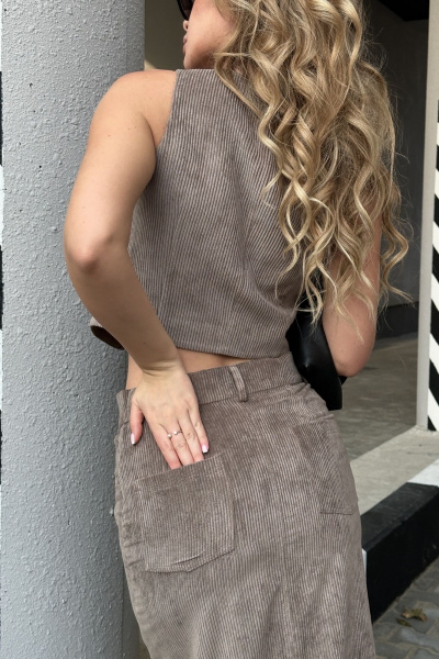 Жилет и юбка классический комплект из текстиля Marshop М200 кофе - фото 4