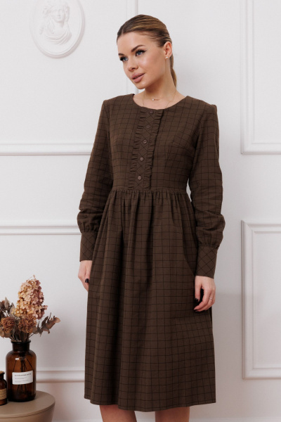 Платье приталенного силуэта из хлопка с карманами Marshop M134 темный_хаки - фото 6