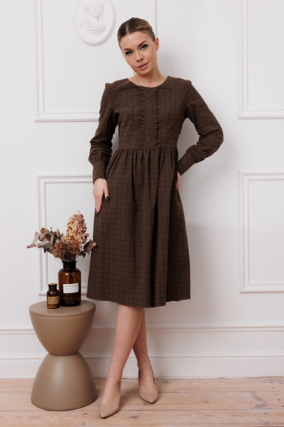 Платье приталенного силуэта из хлопка с карманами Marshop M134 темный_хаки - фото 5