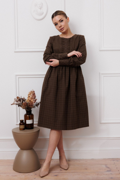 Платье приталенного силуэта из хлопка с карманами Marshop M134 темный_хаки - фото 4