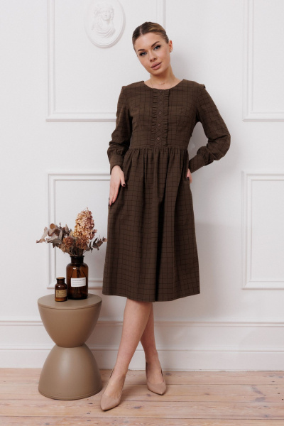 Платье приталенного силуэта из хлопка с карманами Marshop M134 темный_хаки - фото 1