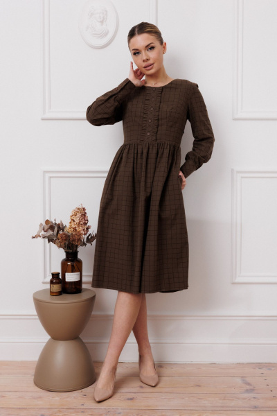 Платье приталенного силуэта из хлопка с карманами Marshop M134 темный_хаки - фото 3