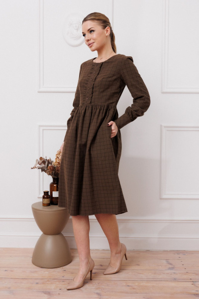 Платье приталенного силуэта из хлопка с карманами Marshop M134 темный_хаки - фото 2
