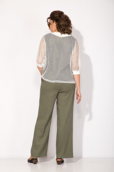Оригинальный комплект из топа, брюк и блузы в стиле спорт-шик Liliana 1410 белый+хаки - фото 6