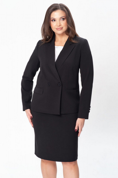 Классический костюм-двойка жакет и юбка в деловом стиле IVARI 10709 черный - фото 6