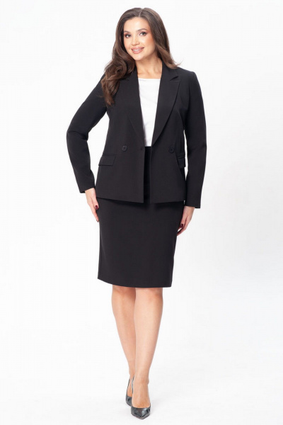 Классический костюм-двойка жакет и юбка в деловом стиле IVARI 10709 черный - фото 4