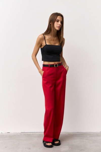 Красные брюки из текстиля для делового стиля Luitui R2075 красный - фото 4